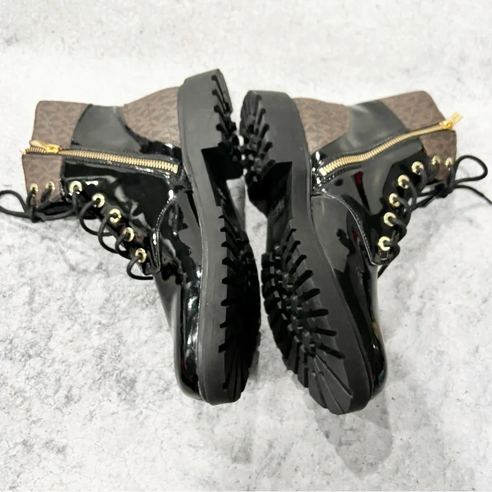 NEW‎ Michael Kors Alistair Lace-Up Boot Black Shiny Size 9